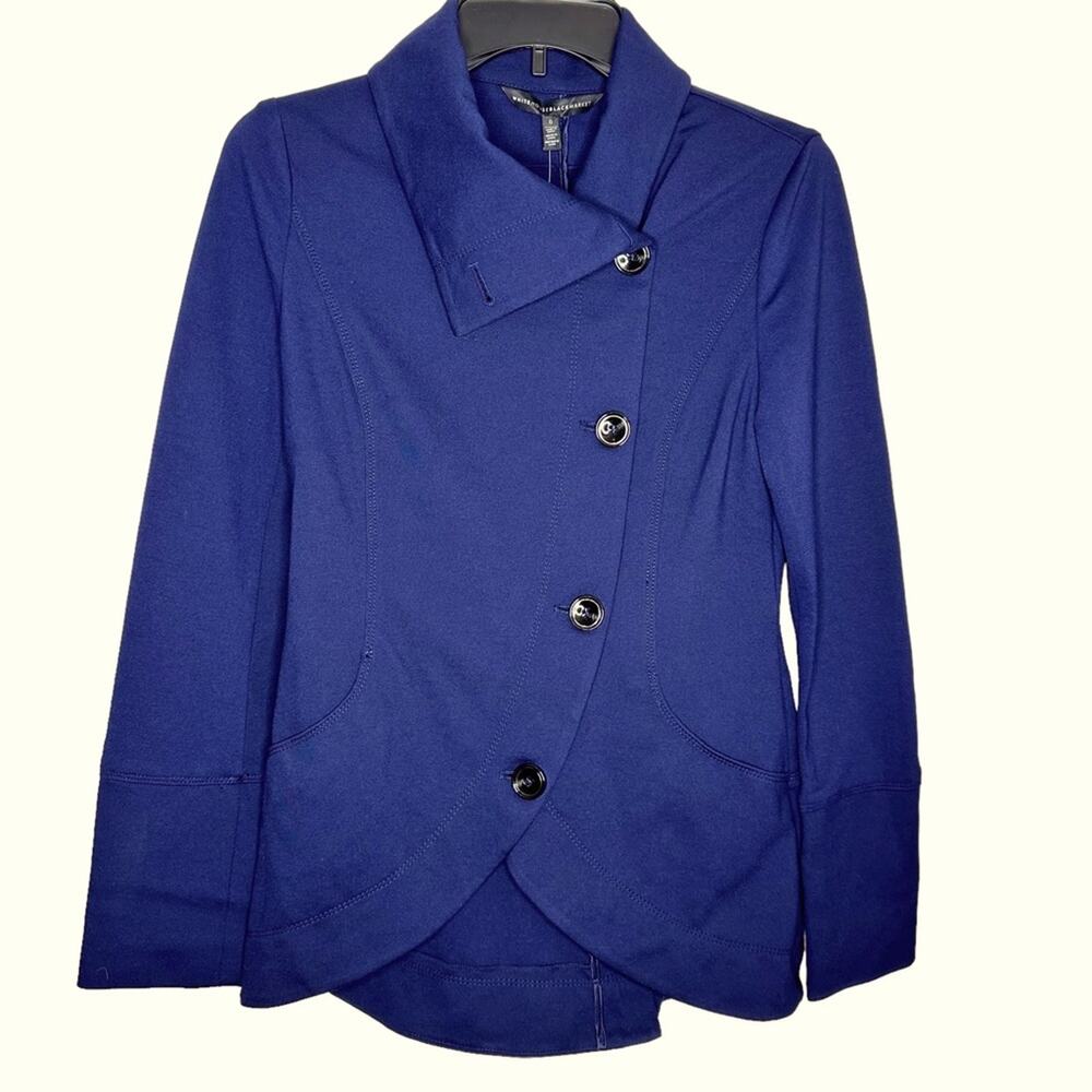 White House Black Market Button-Front Knit Lounge Jacket Size 0 Navy Long Sleeve